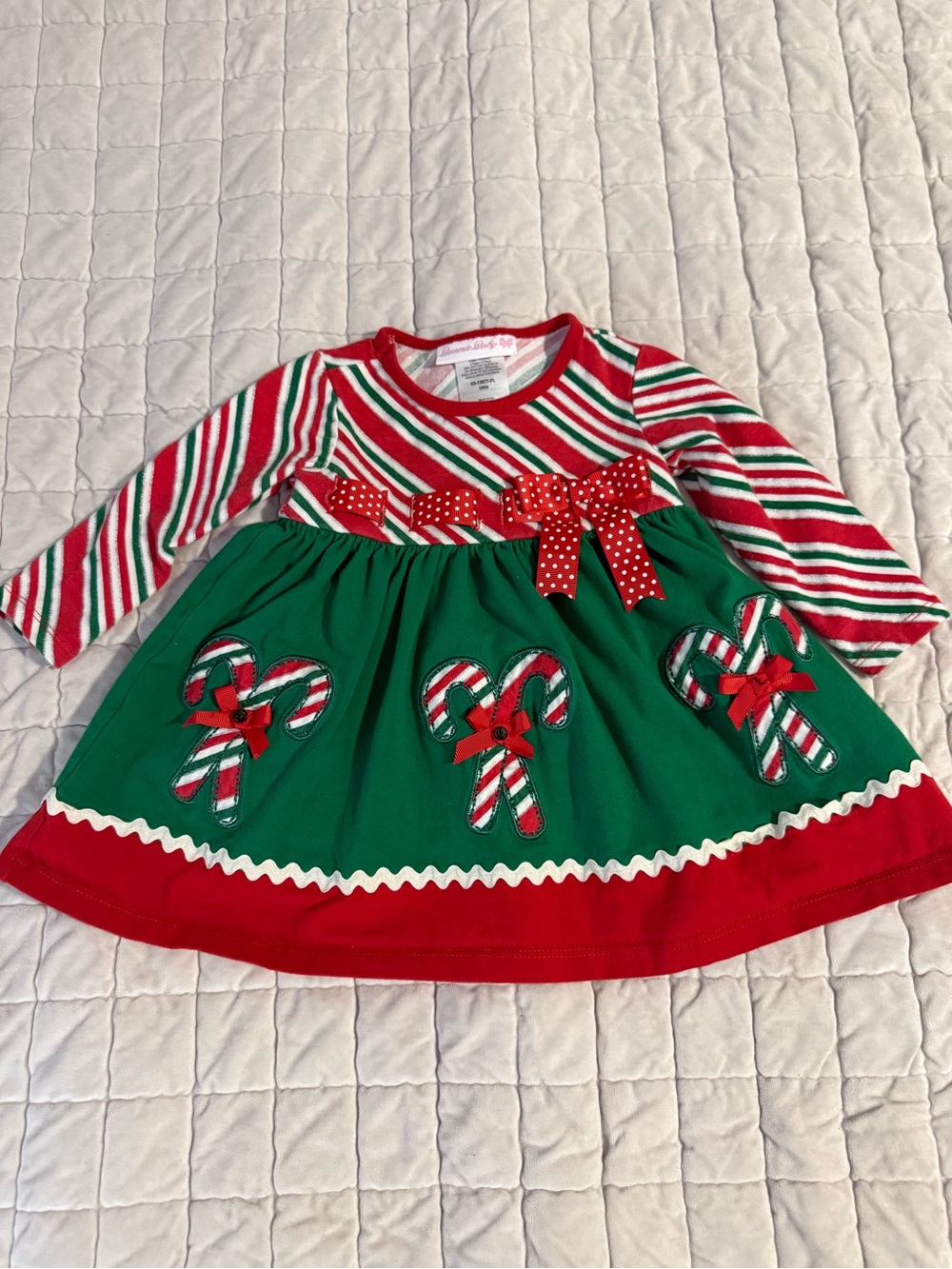 Bonnie Jean Green & Red Candy Cane Holiday Dress